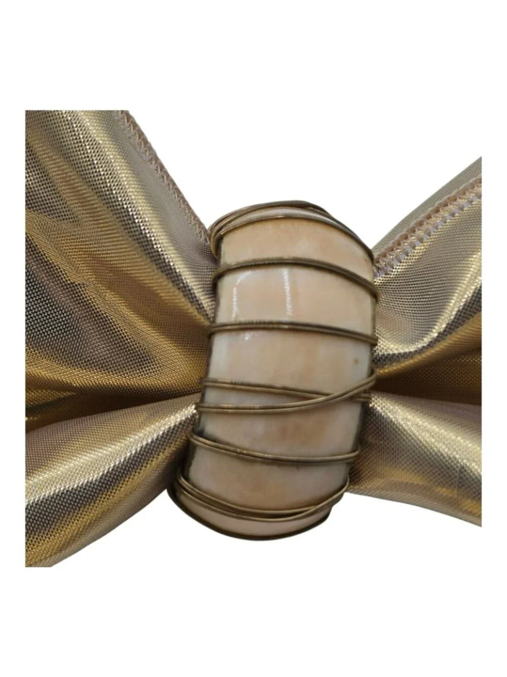 Gold Lame Metallic Napkins Wire-Wrapped Bone Rings Set Of 2